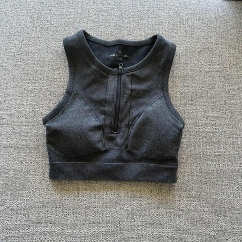 OFFLINE‎ by Aerie Goals Ribbed 1/4 Zip Sports Bra Charcoal Gray Small S/P/CH